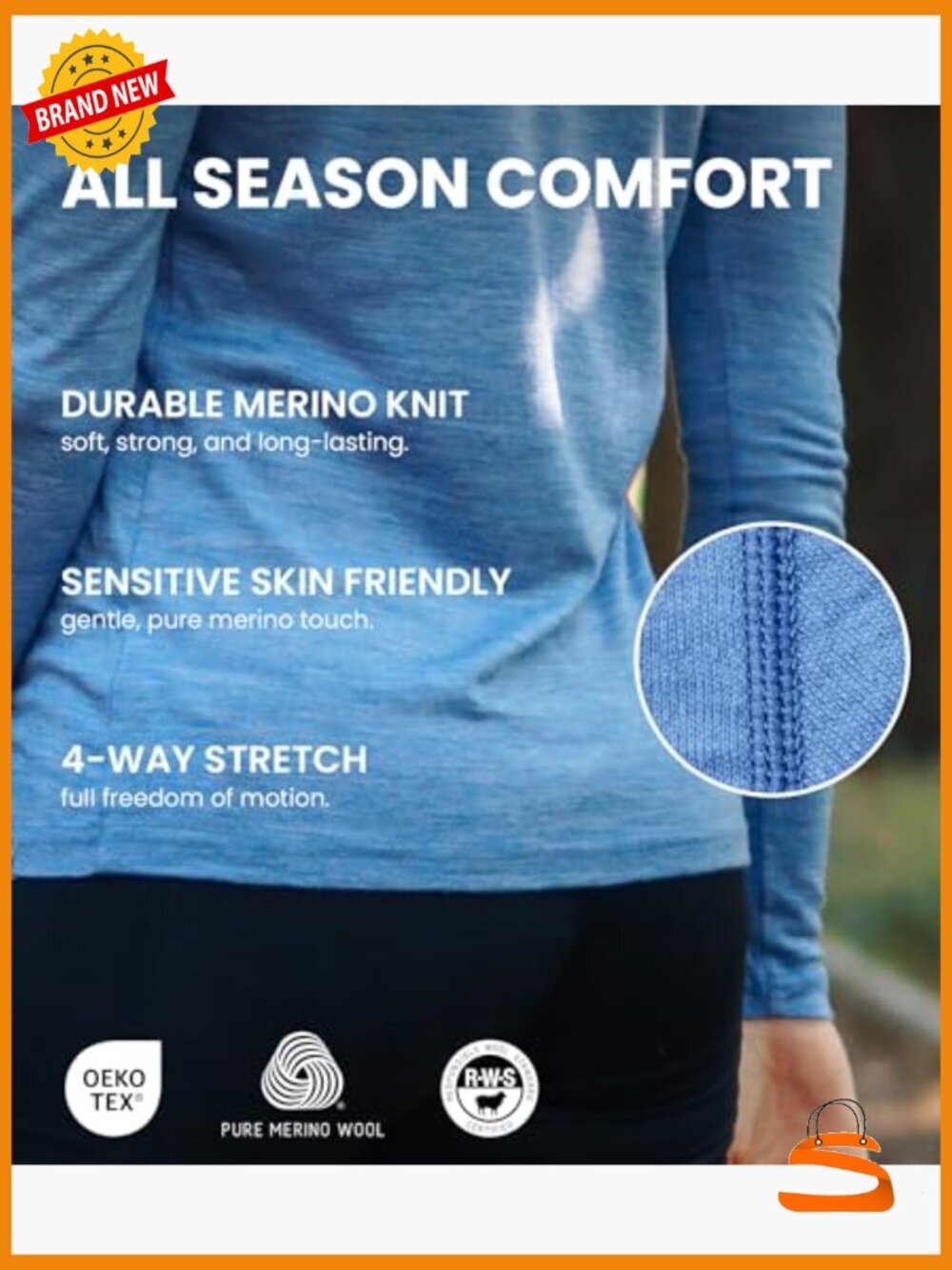 Merino Wool Base Layer Long Sleeve Thermal Shirt with Socks - Picture 4 of 7